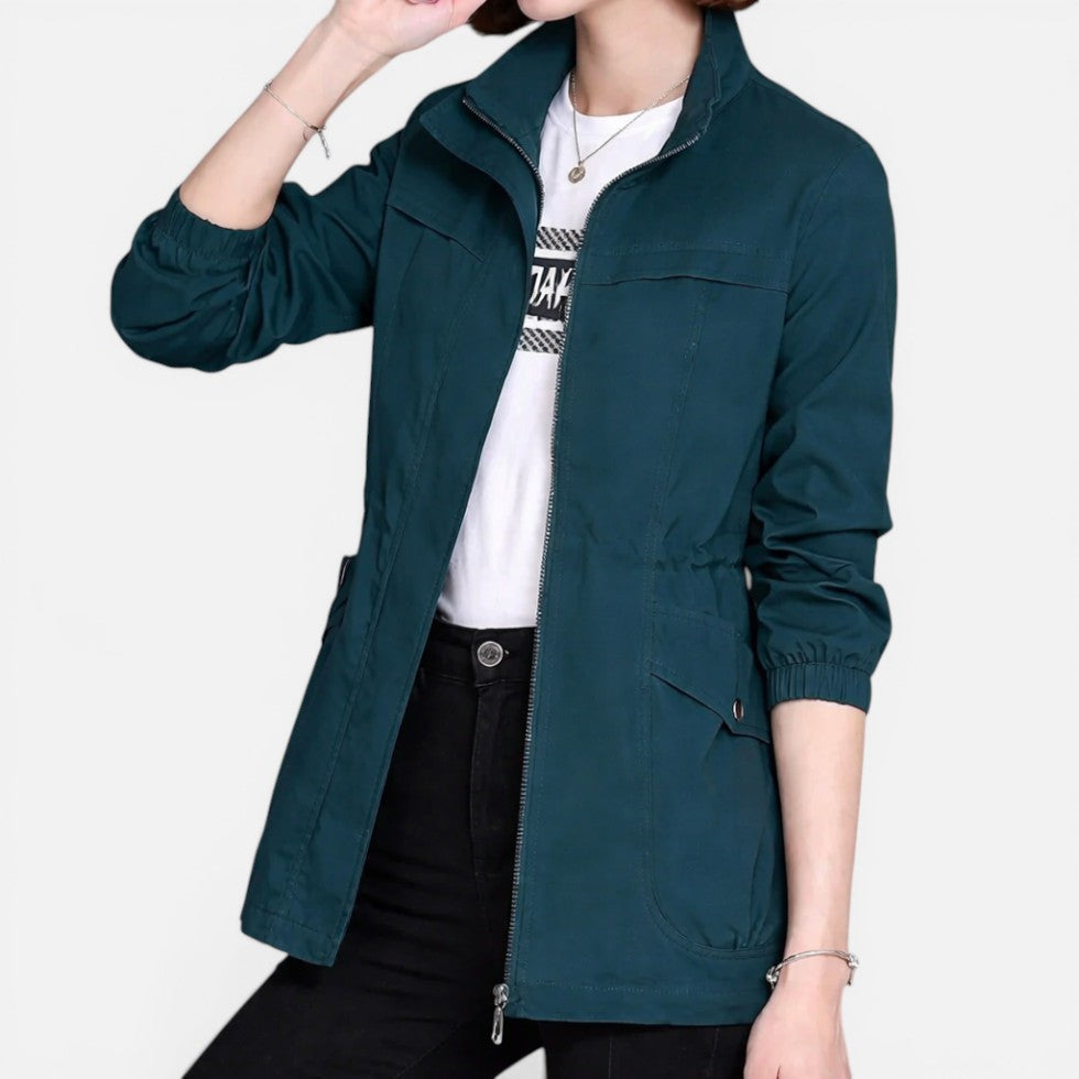 Women's Lightweight Jacket – Drawstring Waist, Zip-Up