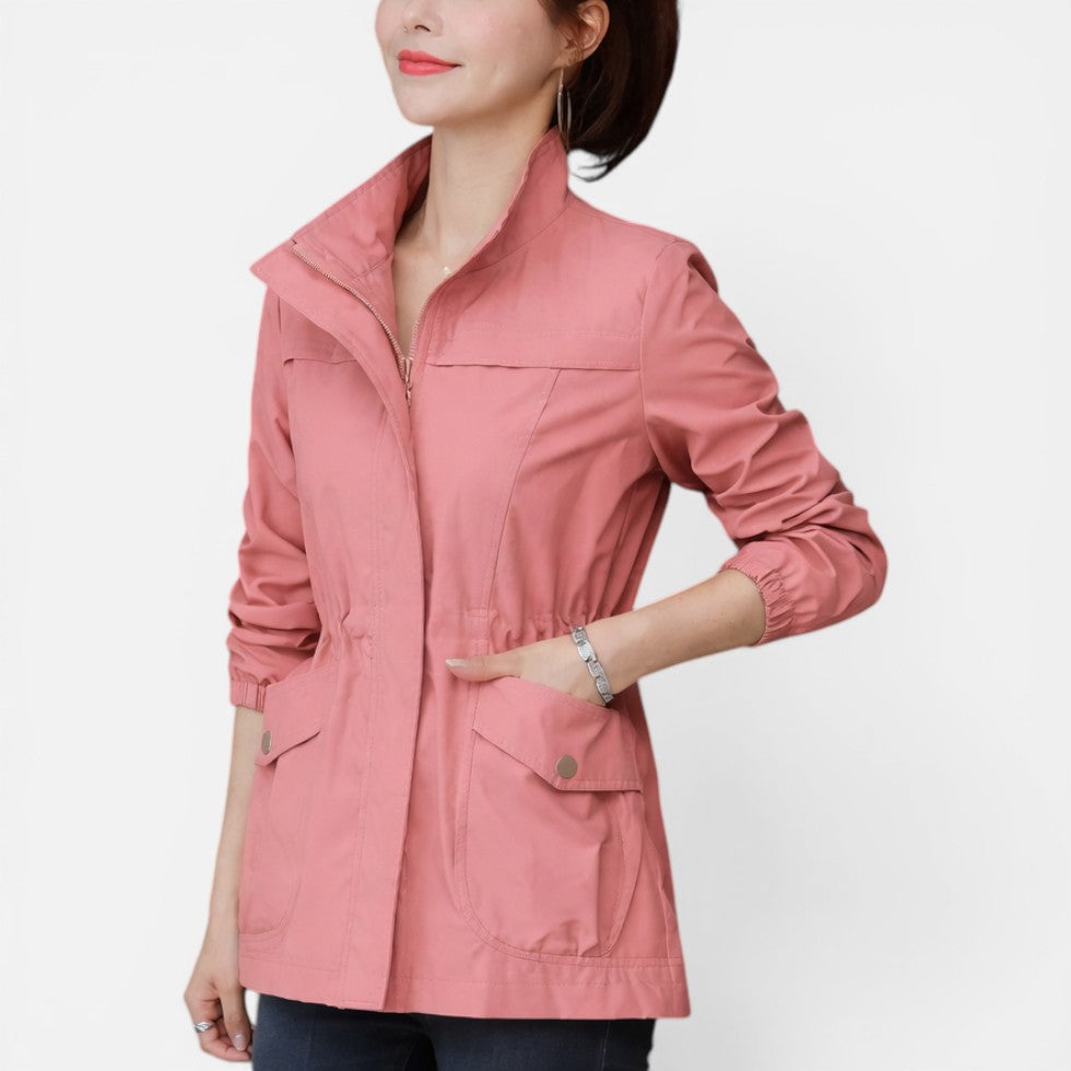 Women's Lightweight Jacket – Drawstring Waist, Zip-Up