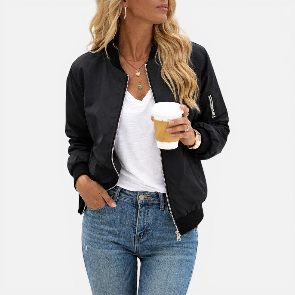 Women's Bomber Jacket – Lightweight, Zip-Up