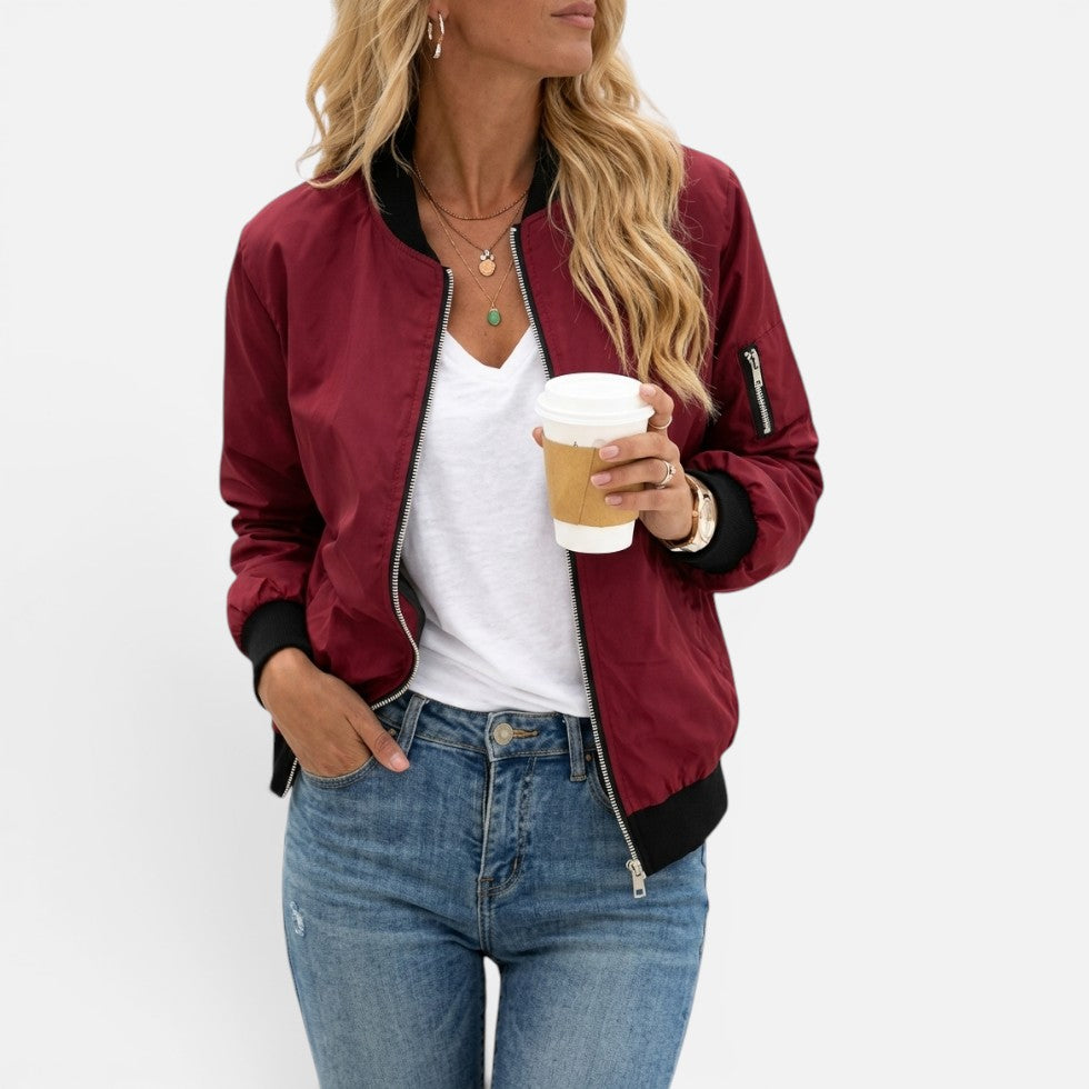 Women's Bomber Jacket – Lightweight, Zip-Up