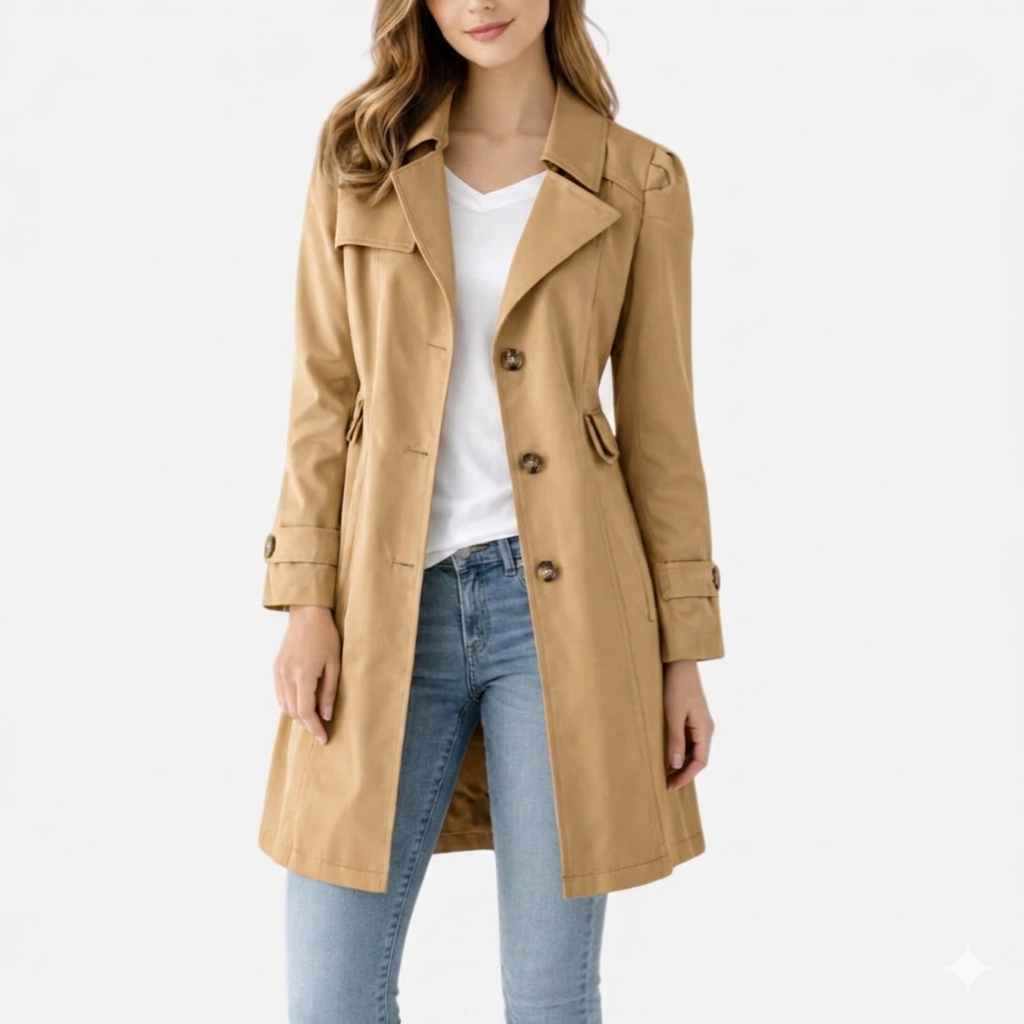Women's Trench Coat – Classic, Button-Up