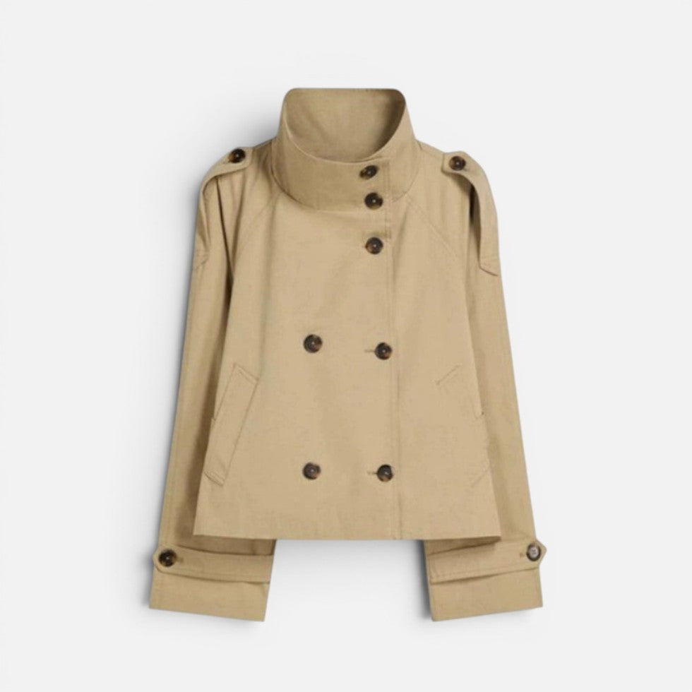 Women's Trench Coat – Cropped, Funnel Neck, Belted