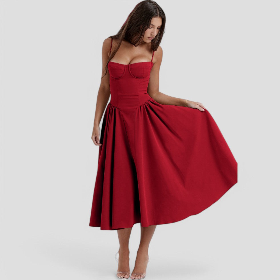 Women's Corset Midi Dress – Fit and Flare, Occasion