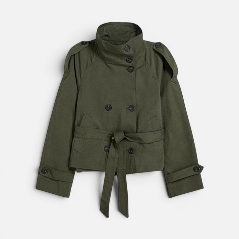 Women's Trench Coat – Cropped, Funnel Neck, Belted