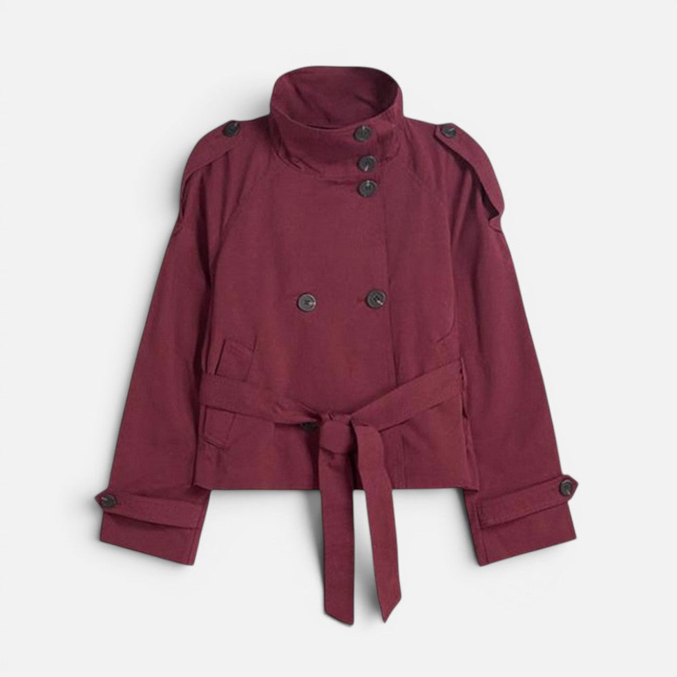 Women's Trench Coat – Cropped, Funnel Neck, Belted