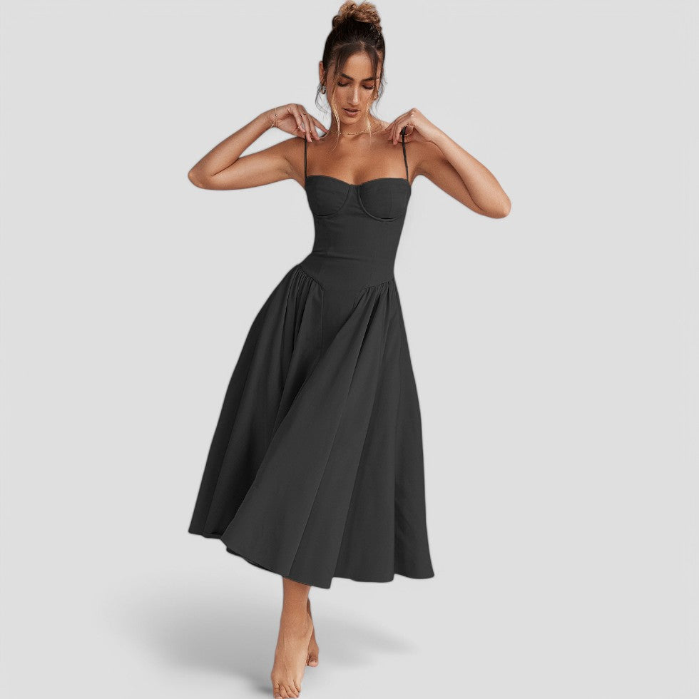 Women's Corset Midi Dress – Fit and Flare, Occasion