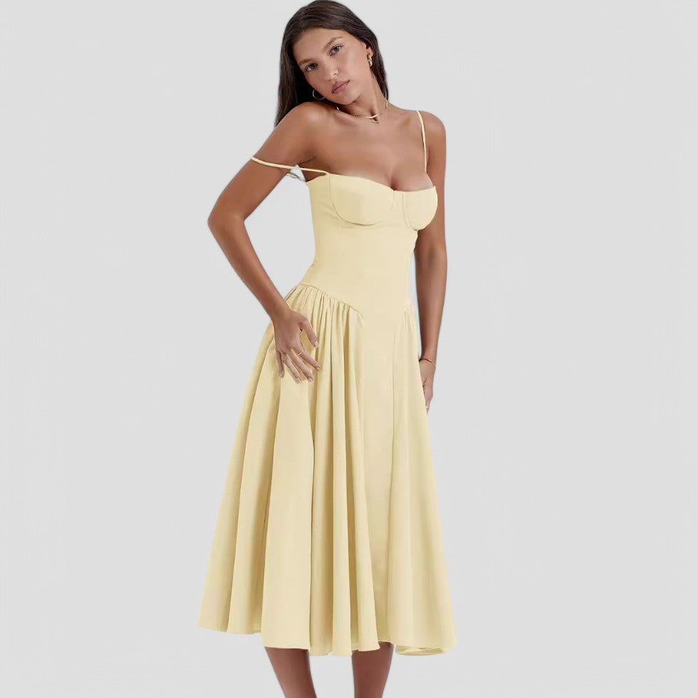 Women's Corset Midi Dress – Fit and Flare, Occasion