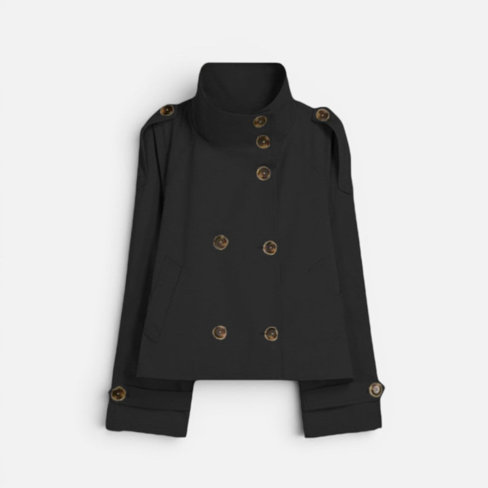 Women's Trench Coat – Cropped, Funnel Neck, Belted