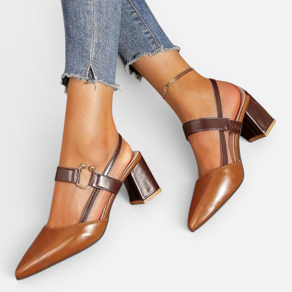 Orthopedic Strap Block Heel Pointed Toe Shoes
