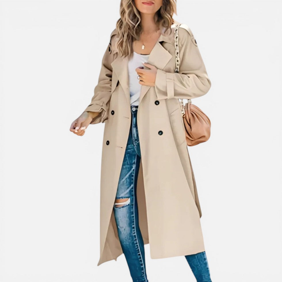Women's Trench Coat – Longline, Double-Breasted, Lightweight