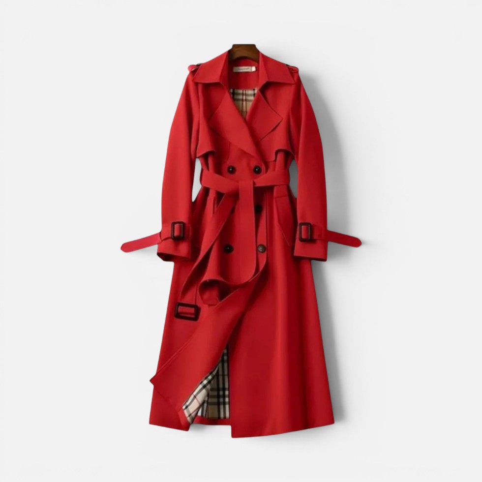 Women's Trench Coat – Longline, Double-Breasted, Belted