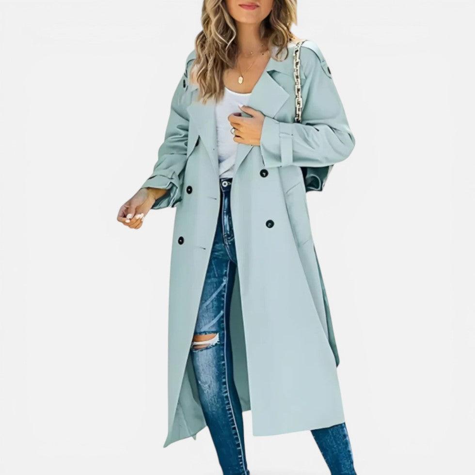 Women's Trench Coat – Longline, Double-Breasted, Lightweight