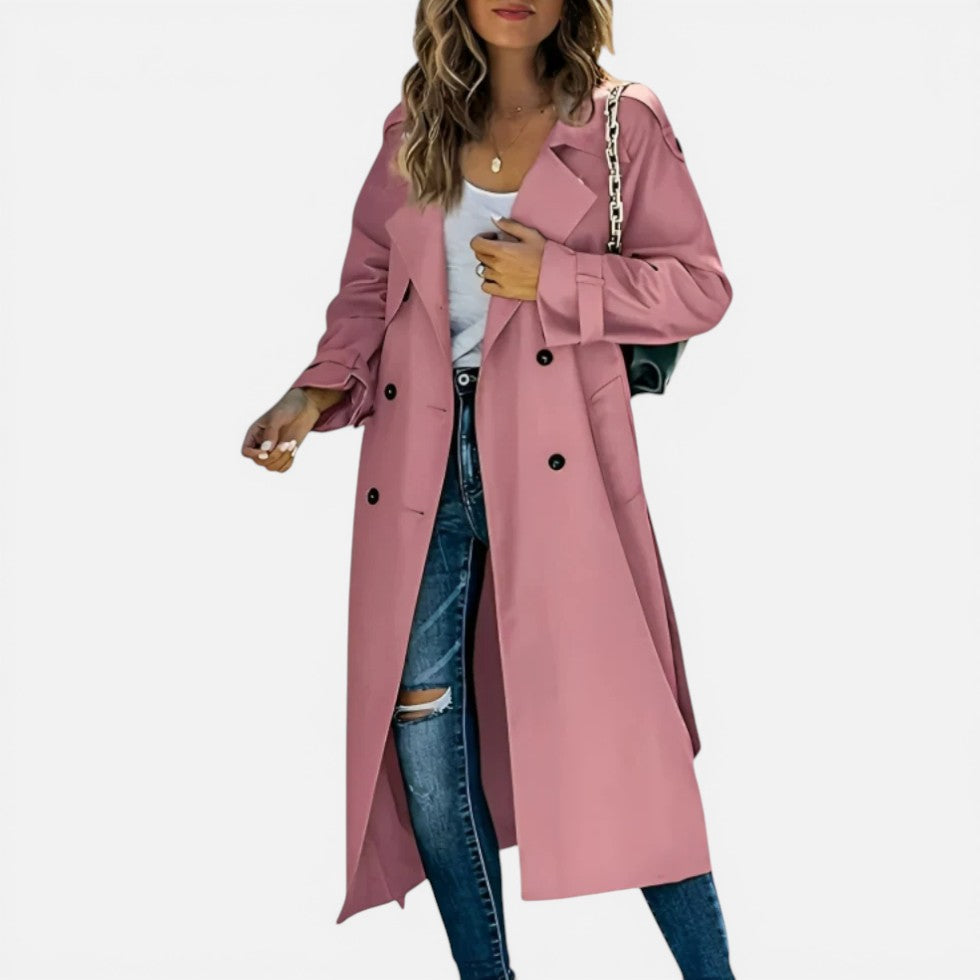 Women's Trench Coat – Longline, Double-Breasted, Lightweight