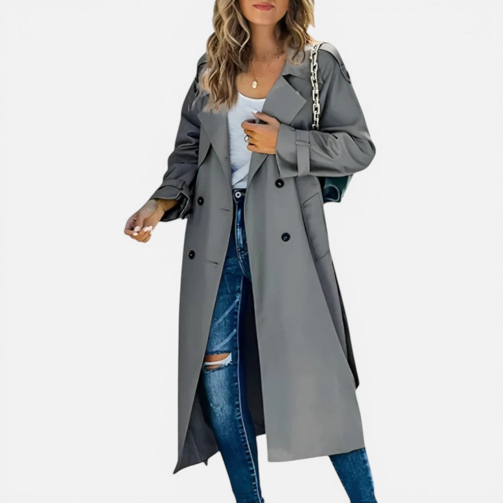 Women's Trench Coat – Longline, Double-Breasted, Lightweight