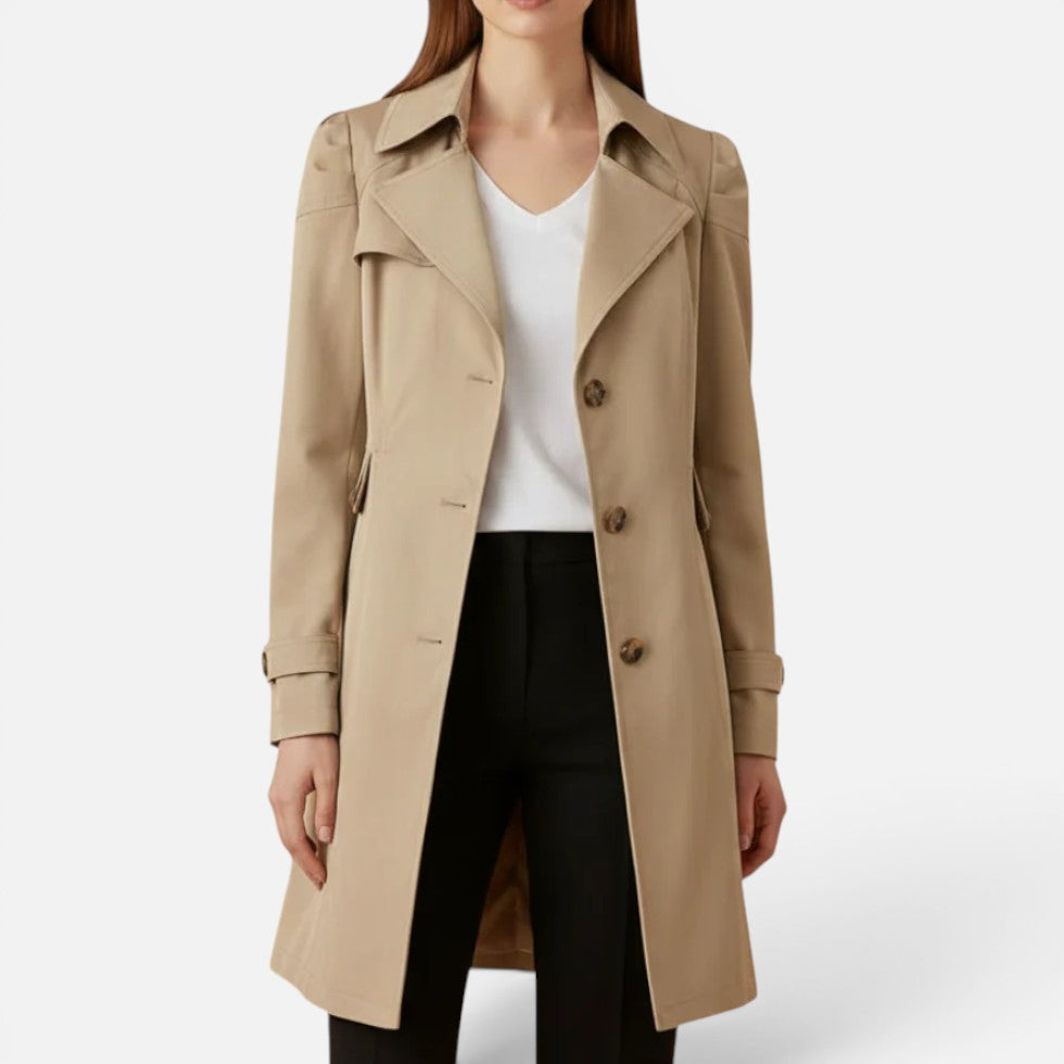 Women's Trench Coat – Double-Breasted, Longline